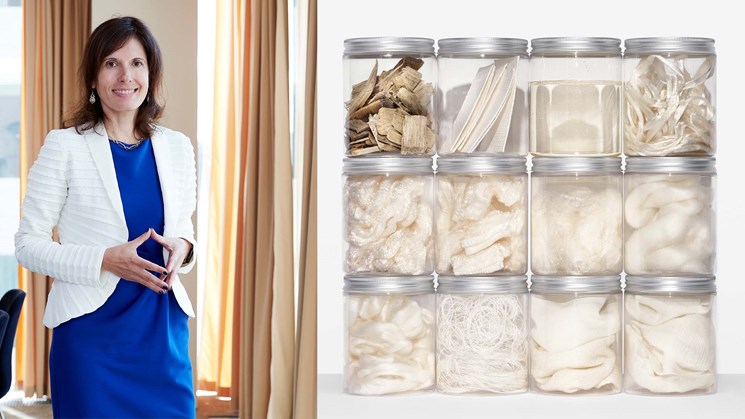 olika typer av textil av träfibern i glasburkar